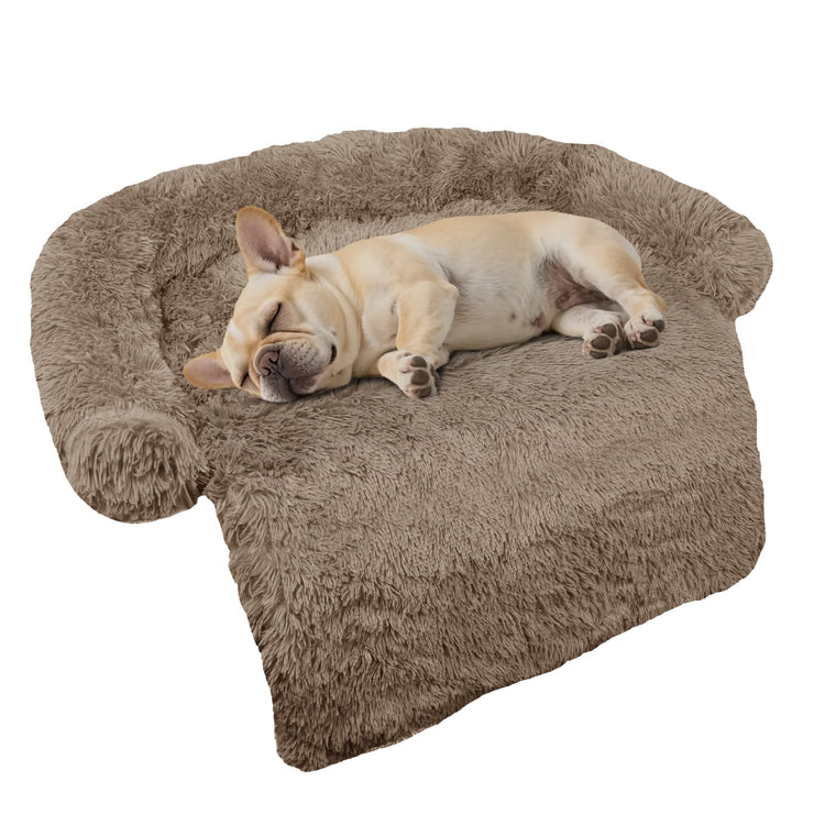 Calming Dog Bed Fluffy Plush Dog Mat for Furniture Protector with Removable Washable Cover for Large Medium Small Dogs and Cats (Small(35x31x5), Light Grey)