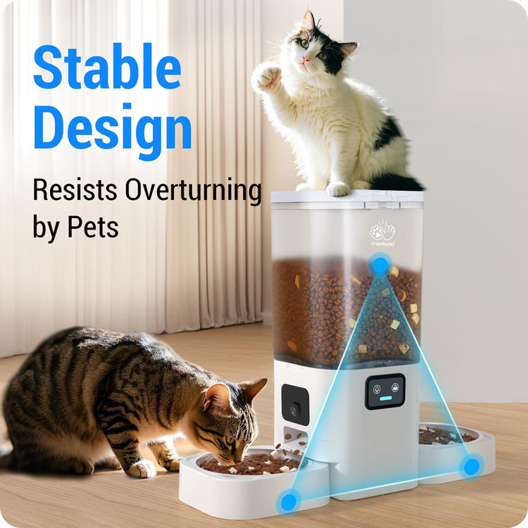 Frienhund Timed Automatic Cat Feeder 2 Cats with Slow Feed: Dual Automatic Dog Feeder with Information Visualization, Programmable Auto Cat Food Dispenser for Multiple Pets,Detachable for Clean-29 Cup