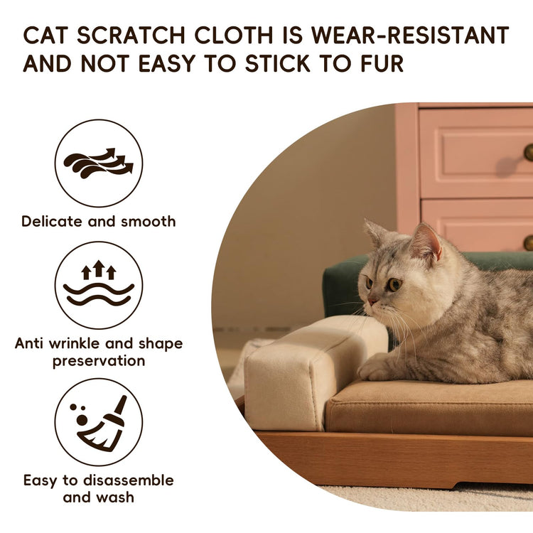GDFStudio 27.6" Wooden Pet Bed for Cats and Dogs, Oak Veneer Frame with Washable Cushion, Scratch-Resistant Fabric, Elevated Pet Sofa Bed with Hanging Toy and Non-Slip Feet for Medium to Large Pets