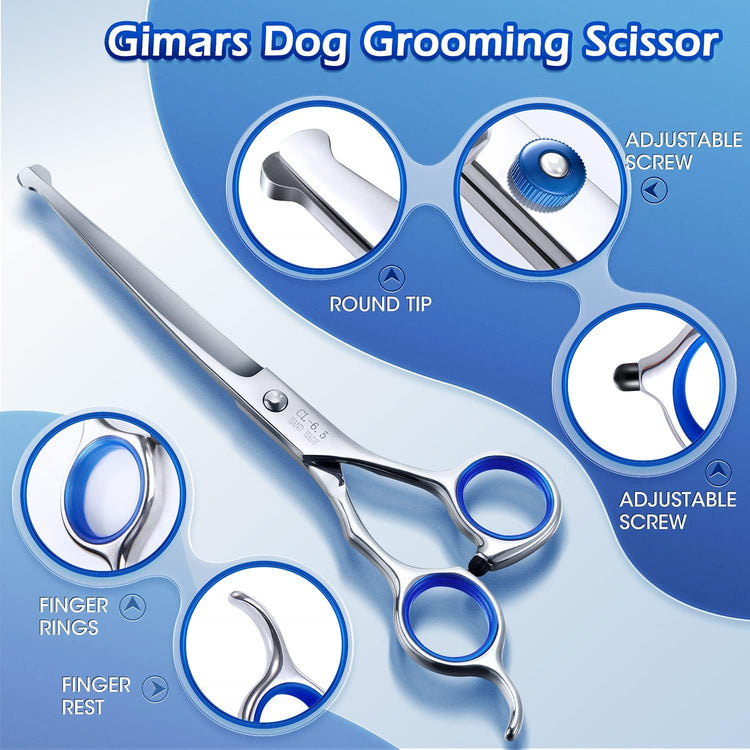Gimars Titanium Coated Professional 6 in 1 4CR Stainless Steel Dog Grooming Scissors with Safety Round Tip, Heavy Duty Pet Grooming Scissor for Dogs, Cats and Other Animals