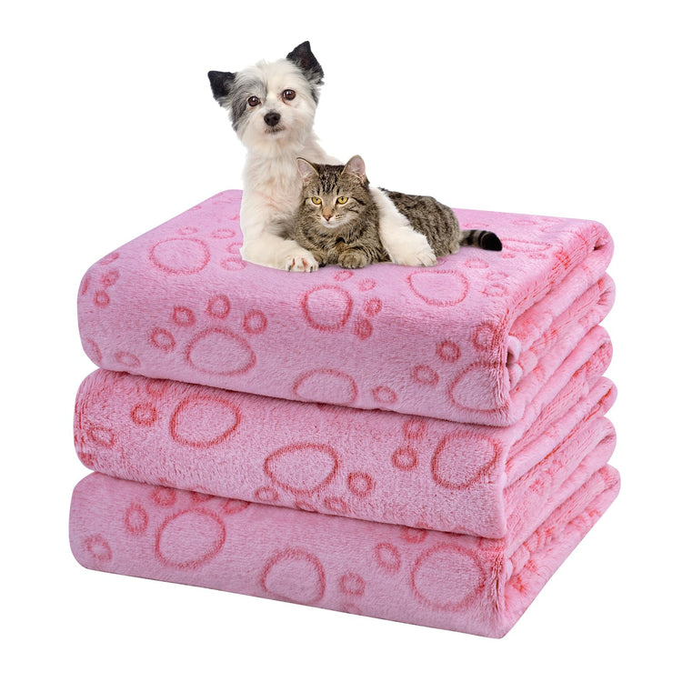 Dono 1 Pack 3 Dog Blankets, Soft Fluffy Fleece Pet Blanket Warm Sleep Mat Paw Print Design Puppy Kitten Throw Blanket Doggy Mat Blanket for Dogs