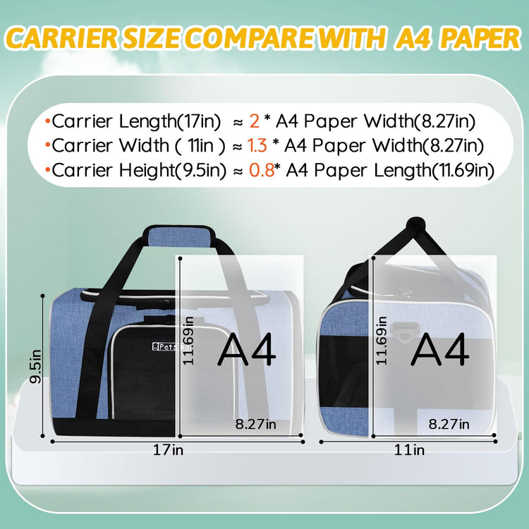 Petskd Pet Carrier 17x11x9.5 Alaska Airline Approved,Pet Travel Carrier Bag for Small Cats and Dogs, Soft Dog Carrier for 1-10 LBS Pets,Dog Cat Carrier with Safety Lock Zipper(Black)
