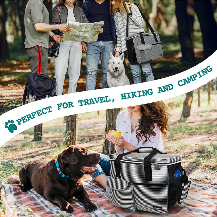 PetAmi Dog Travel Bag Organizer, Pet Travel Kit with 2 Food Containers & 2 Collapsible Dog Bowls, Pet Supplies Tote with Luggage Sleeve, Weekend Road Trip Camping Essentials, Dark Gray, Medium