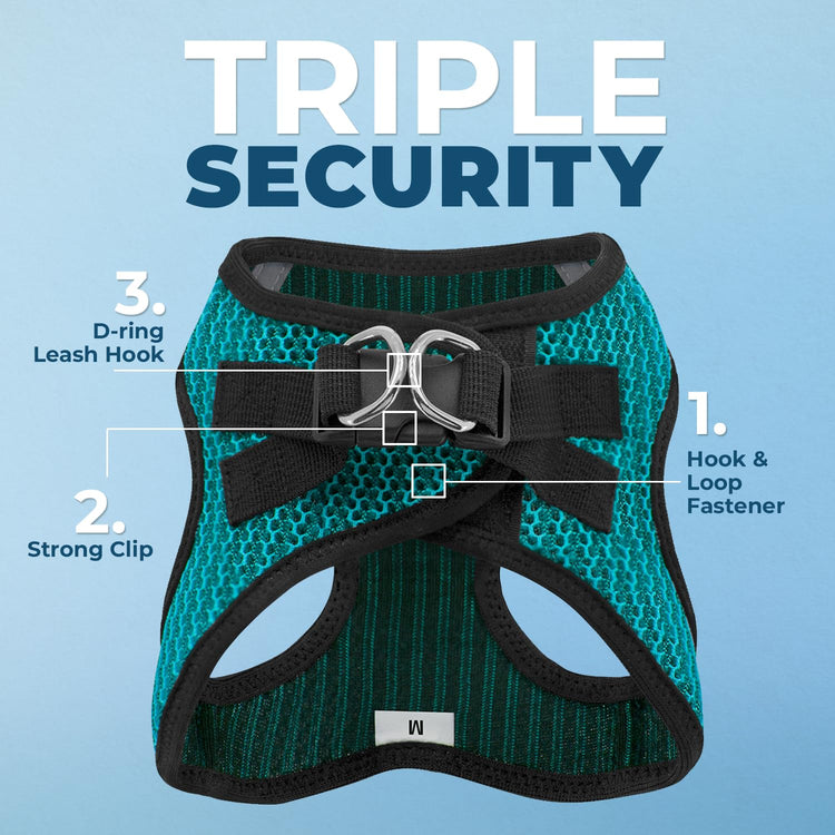 Best Pet Supplies - All Weather Mesh / Plush, Reflective, No Pull Harness for Small, Medium Dogs, Cats - Secure with Hook & Loop Fastener, Buckle, Double D-Rings - Baby Blue/Black Trim, XL