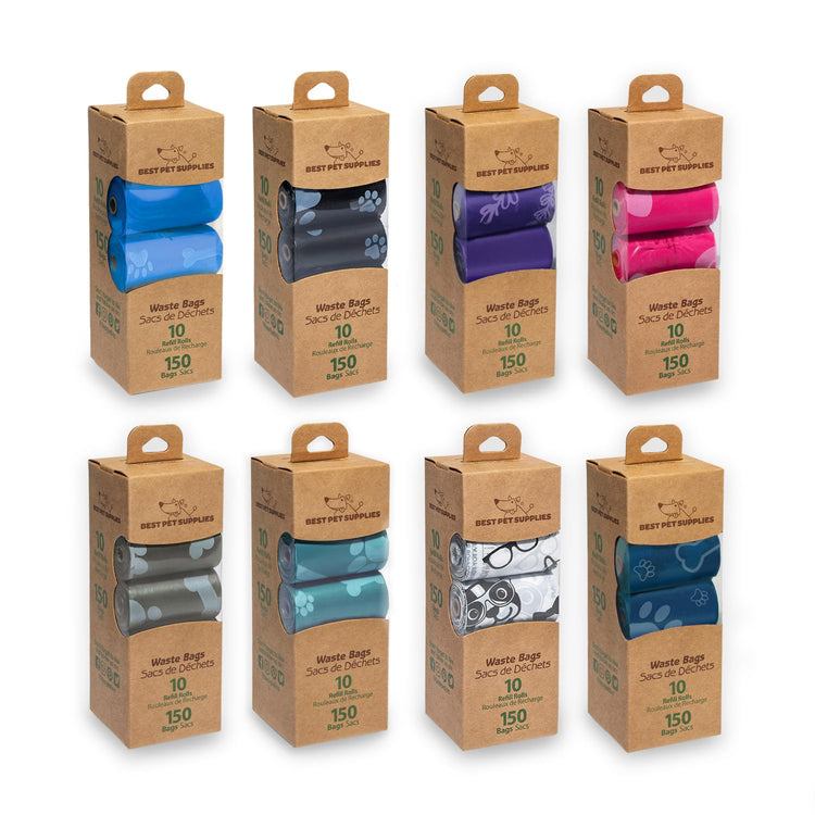 Best Pet Supplies Dog Poop Bags for Waste Refuse Cleanup, Doggy Roll Replacements for Outdoor Puppy Walking and Travel, Leak Proof and Tear Resistant, Thick Plastic - Assorted, 150 Bags