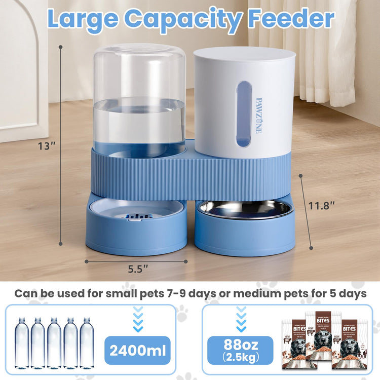 2 Pack Automatic Cat Feeder Stainless Steel Water Dispenser Gravity Food Feeder and Waterer Set with Pet Food Bowl for Small Medium Kitten Puppy Pets Large Capacity(Grey)