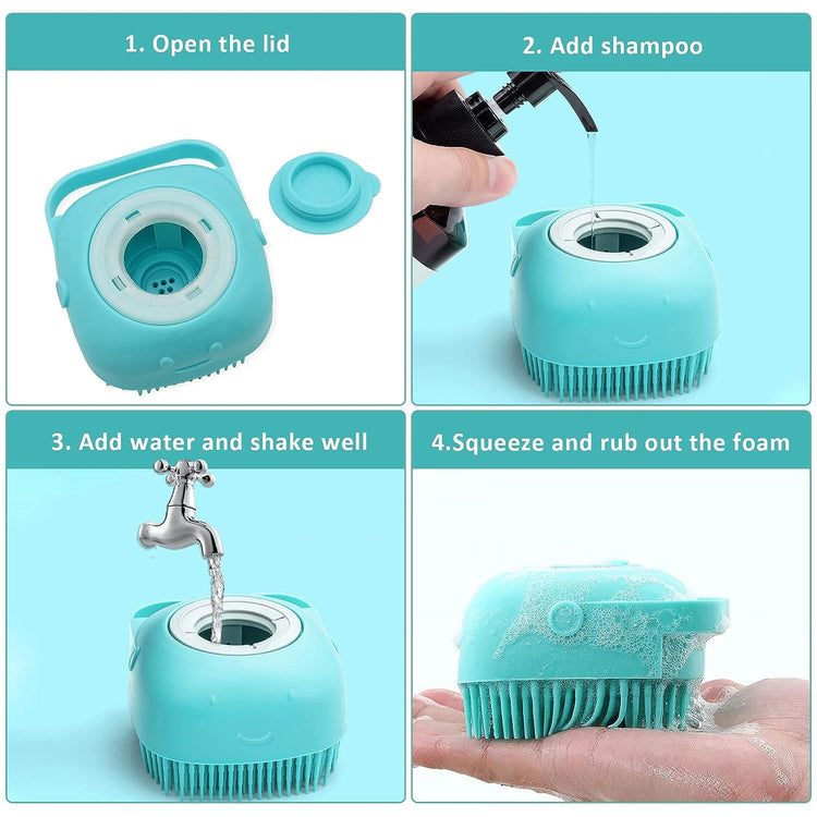 7pcs Pet Grooming Kit, Self-Cleaning Brush Shedding Kit with Nail Clipper, Flea Comb, Shampoo Bath Brush, Finger Toothbrush, Storage Bag (Blue)