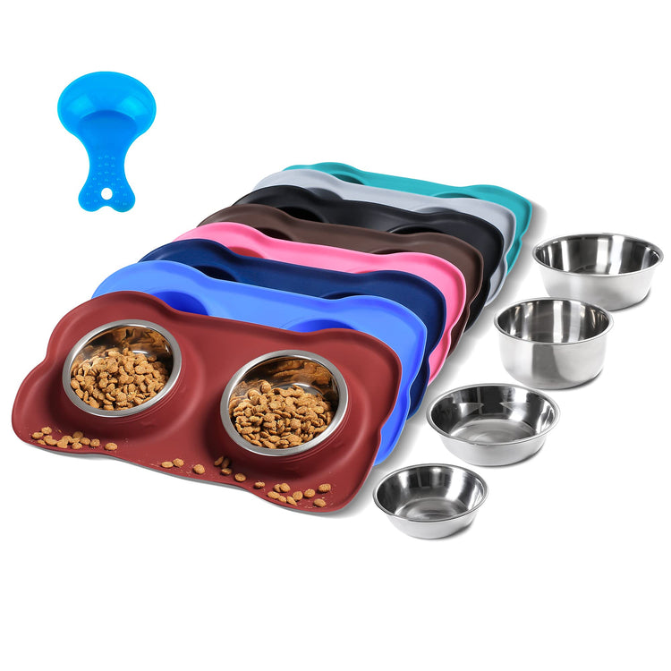 Hubulk Pet Dog Bowls 2 Stainless Steel Dog Bowl with No Spill Non-Skid Silicone Mat + Pet Food Scoop Water and Food Feeder Bowls for Feeding Small Medium Large Dogs Cats Puppies (Small, Blue)