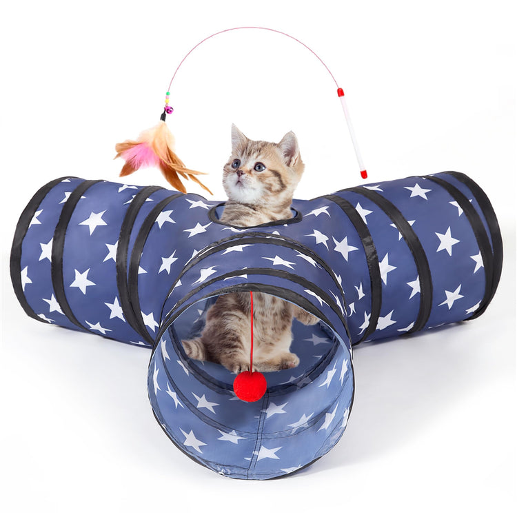 Tempcore Pet Cat Tunnel Tube Cat Toys 3 Way Collapsible, Tunnels for Indoor Cats，Kitty Bored Peek Hole Toy Ball Cat, Puppy, Kitty, Kitten, Rabbit