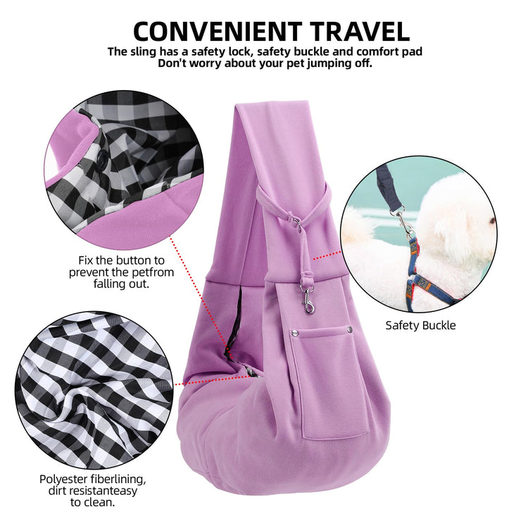 Dog Carrier Sling - Reversible Puppy Carrier Purse with Storage Pocket, Hand-Free Dog Sling Carrier for Carry Small Dogs and Cats, Travel Safety Harness, Dog and Cat Harness(Black)