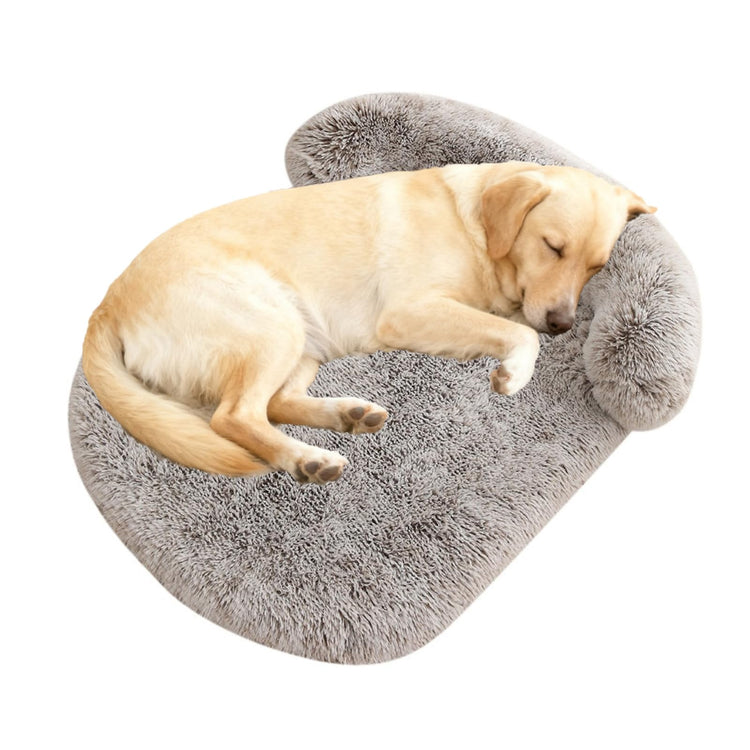 Orthopedic Dog Bed with Egg-Crate Base, Calming Dog & Cat Beds Long Plush with Raised Edges, Spine Friendly Pet Sleeping Mat for Small Medium Dogs, Machine Washable (Oval, Beige 26"x20")