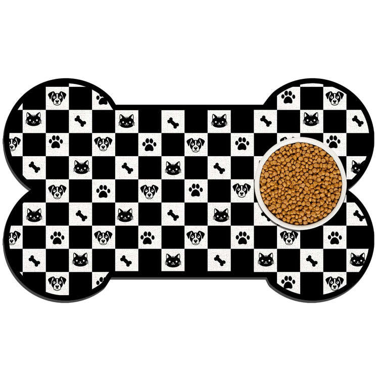 Pet Dog Cat Food Mat, Absorbent Bone Shaped Dog Bowl Mats for Food and Water, Non Slip Cute Dogs Cat Placemats Feeding Mat with Rubber for Floors Indoor Puppy Pet Accessories Supplies 12"x20" Khaki