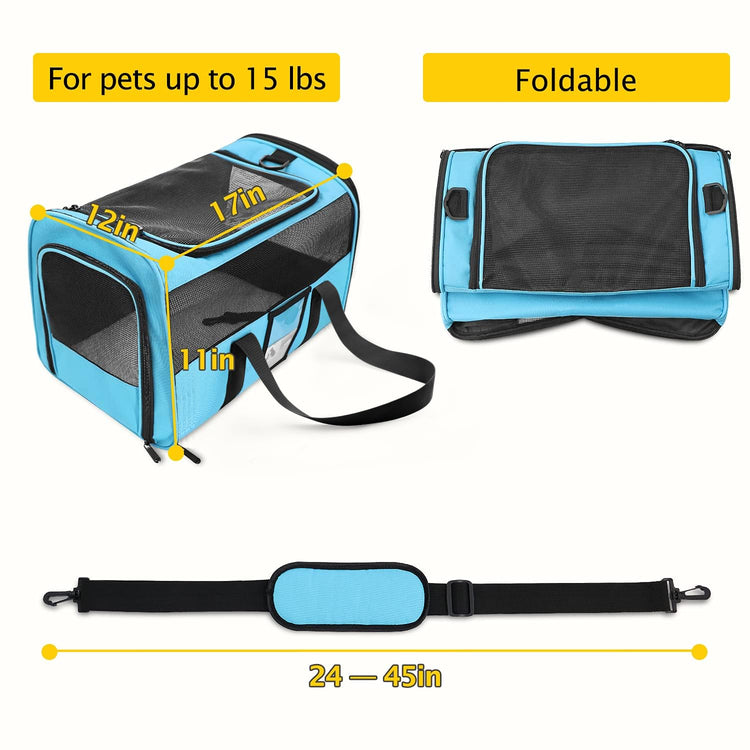 Refrze Cat Carrier,Dog Carriers for Small Dogs Medium Cats Pet Carrier up to 15 Lbs, TSA Airline Approved Cat Carrier Soft, Cat Dog Crate Travel Bag,Grey