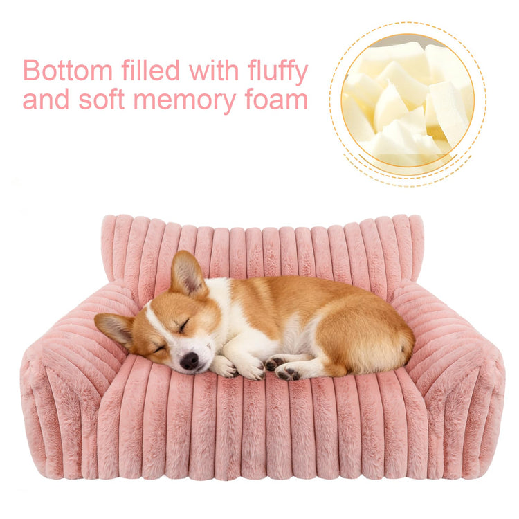 Cute Cat Couch Bed for Indoor Cats, Fluffy Pet Cat Sofa with Premium Soft Corduroy Fleece, Cute Small Dog Beds for Small Dogs, Fuzzy Puppy Chair with Removable Washable Cover (24x18x10,Grey)