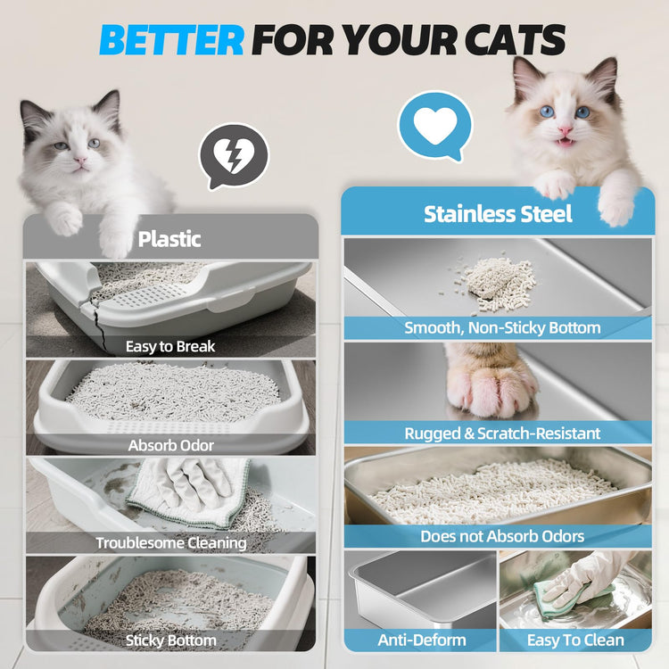 WoofiGo Enclosed Stainless Steel Cat Litter Box with Lid, XL Extra Large Litter Box for Big Cats, Metal Litter Pan High Sided, Never Absorbs Odors, Anti-Urine Leakage, Easy Cleaning, Include Scoop