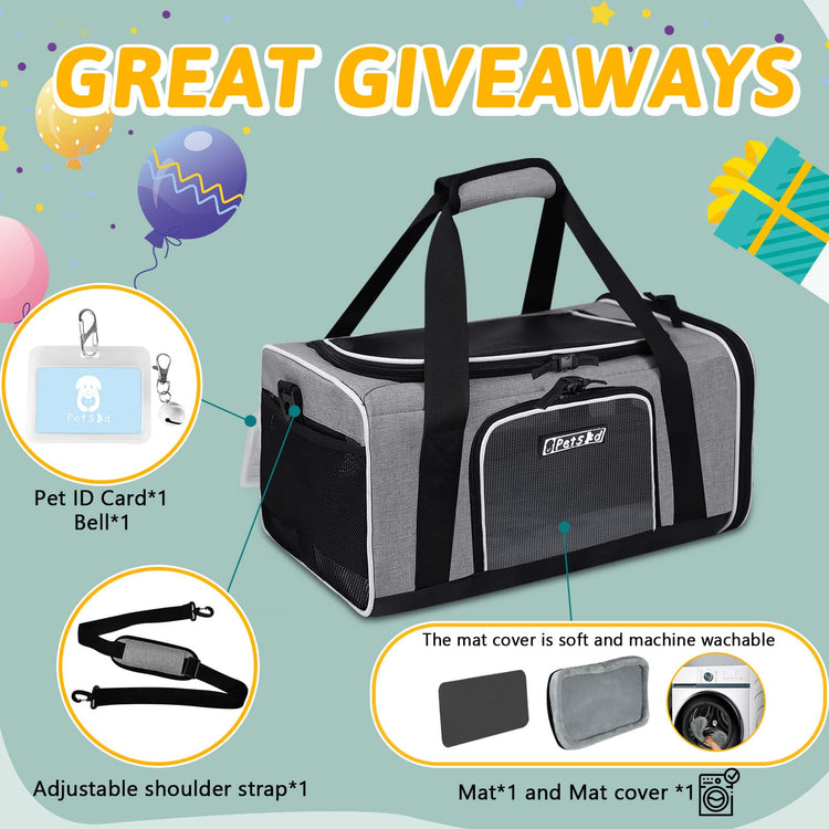 Petskd Pet Carrier 17x11x9.5 Alaska Airline Approved,Pet Travel Carrier Bag for Small Cats and Dogs, Soft Dog Carrier for 1-10 LBS Pets,Dog Cat Carrier with Safety Lock Zipper(Black)