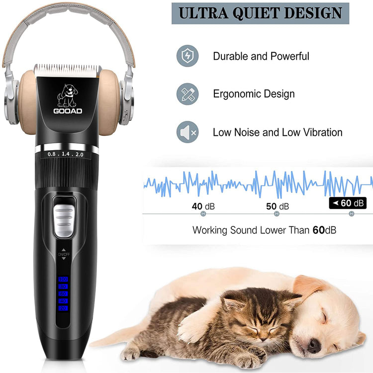 Dog Clippers for Grooming,Dog Grooming Kit for Heavy Thick Hair&Coats/Low Noise Rechargeable Cordless Hair Trimmer/Pet Shaver with Paw Trimmer for Small & Large Dogs Cats
