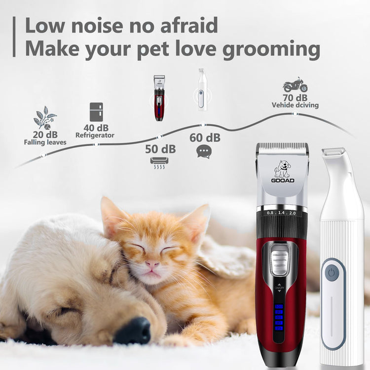 Dog Clippers for Grooming for Heavy Thick Hair&Coats,Low Noise Hair Trimmer,Rechargeable Cordless Pet Shaver, Dog Grooming Kit with Paw Trimmer Nail Grinder for Small Large Dogs