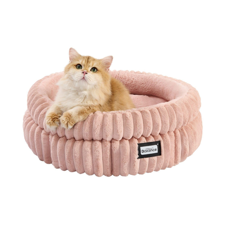 BALANCE Cat Bed Kitten Bed, Washable Round Cat Beds for Indoor Cats, Super Soft Plush Faux Fur Pet Bed for Puppy and Kitten with Anti-Slip Bottom