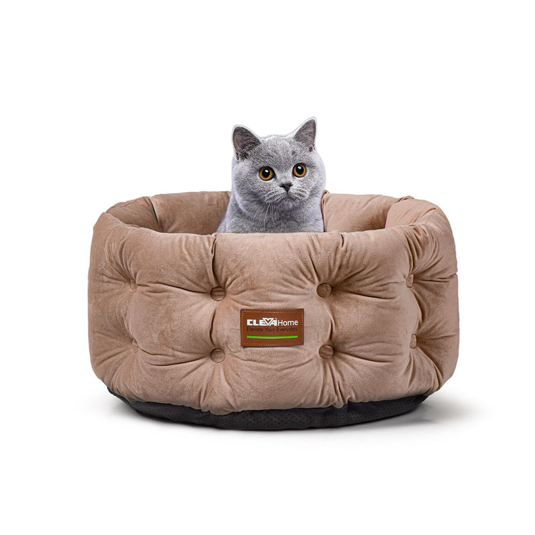 ClevaHome Cat Dog Bed for Small Pets up to 15lbs - Round Cat Beds for Indoor Cats, Machine Washable Comfortable Pet Bed for Puppy and Kitten with Non-Slip Bottom (Plum Pink)