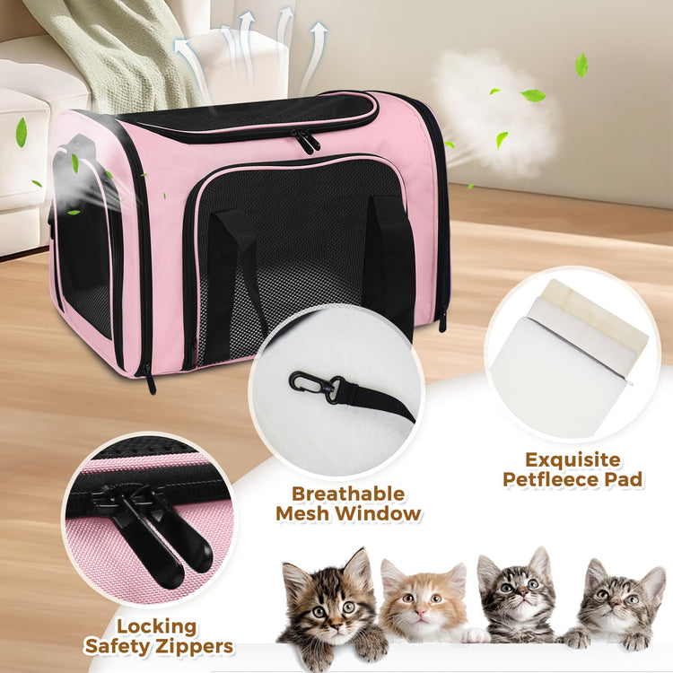 Cat Carrier Soft for Pets Up to 15 Lbs, Cat Travel Bag Soft-Sided with Padded Shoulder Strap, Pet Dog Carriers for Small Dogs Travel Puppy Carry Airline Approved, Pink