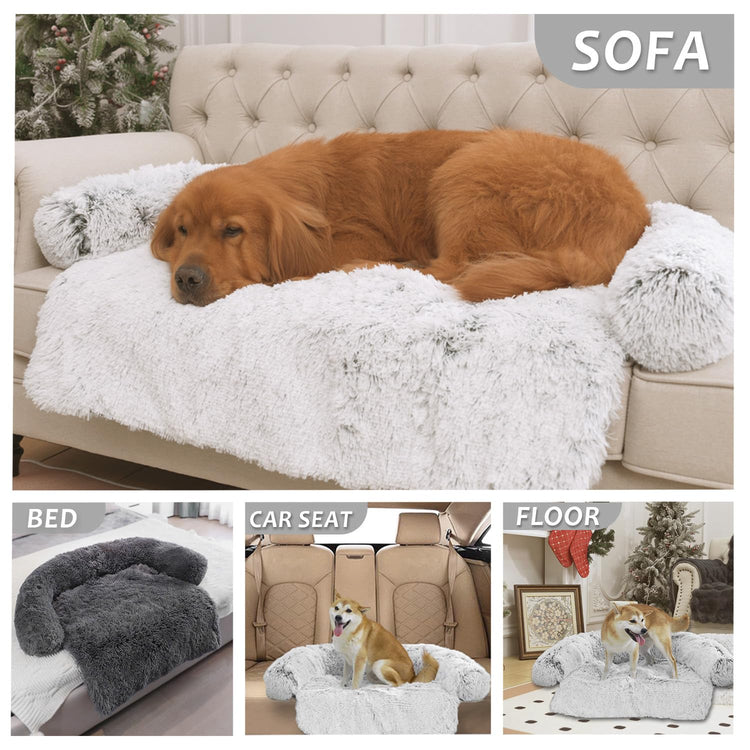 Calming Dogs/Cats Bed Mats, Dog Pad Washable Removable Couch Cover, Plush Long Fur Mat for Pets, Waterproof Lining, Perfect for Small, Medium and Large Dogs and Cats (Gradient Gray, 36"x31")