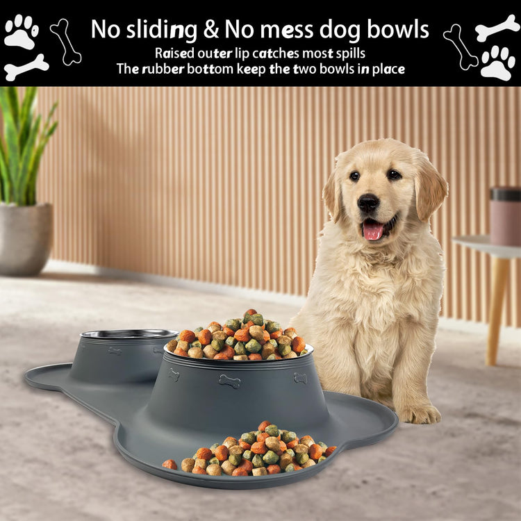 AsFrost Dog Food Bowls Stainless Steel Pet Bowls & Dog Water Bowls with No-Spill and Non-Skid, Feeder Bowls with Dog Bowl Mat for Dogs Cats and Pets-Pink, 24 0z in Total