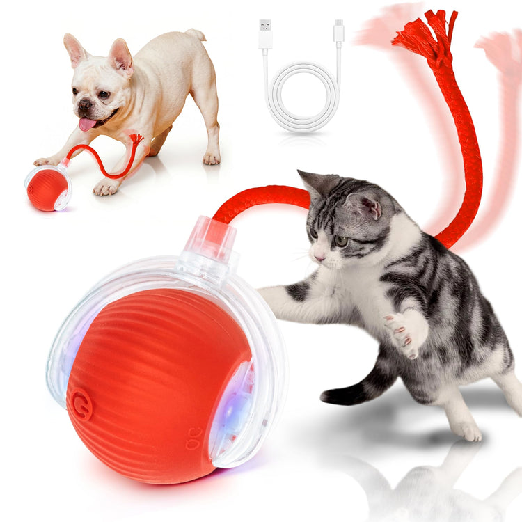 Interactive Cat Toys for Indoor Cats Smart Automatic Ball Rolling for Bored Kitten Pet Upgraded Speedy Moving Chase Dogs Toy Mothers Day Gifts Red