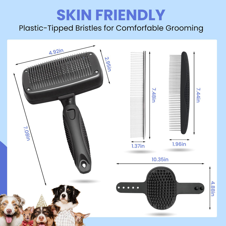 Self Cleaning Shedding Brush - 5-in-1 Professional Pet Grooming Kit Skin Friendly Grooming Tool for Dogs, Cats, and Puppies, Deshedding and Hair Removal for Long and Short Haired Pets, Blue