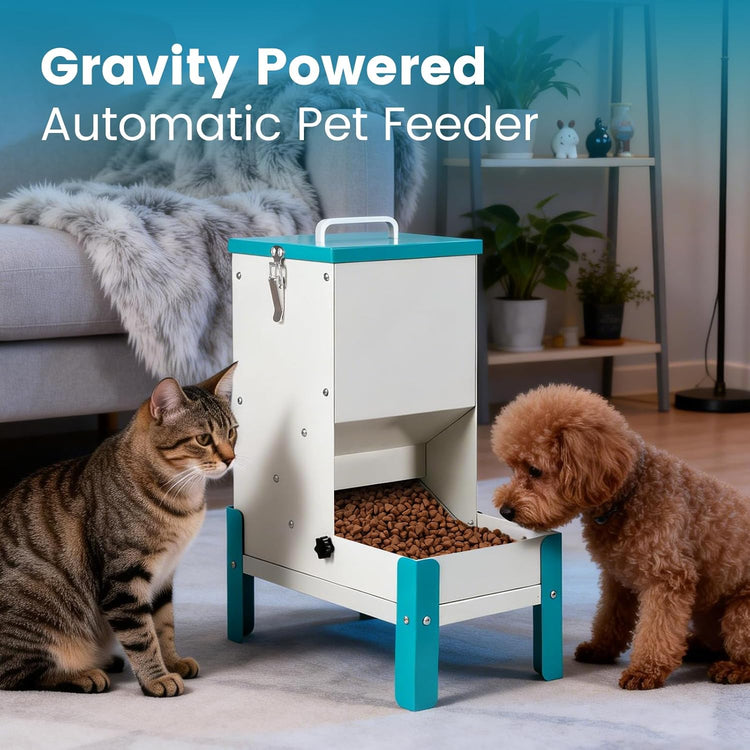 Automatic Cat Feeder, 10L Cat Food Dispenser Automatic Dog Feeder with Stand Gravity Cat Feeder Removable Feeding Tray Raised Pet Feeder for Dogs and Cats