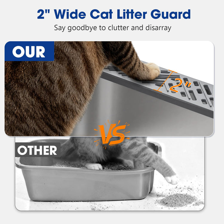 2 Pack XL Stainless Steel Litter Box, Metal Cat Litter Boxes with Lid, High Sided Enclosed Litter Boxes for Big Cat and Multiple Cats, Anti-Urine Leakage | Non-Stick Bottom & Includes Scoop