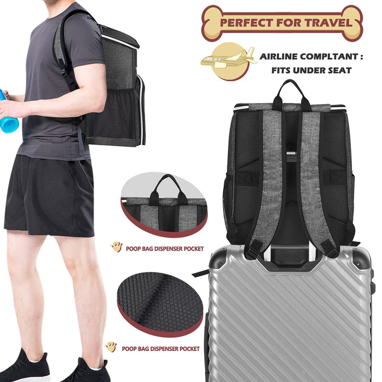 BAGLHER丨Dog Travel Bag Backpack, Airline Approved Pet Supplies Backpack, Dog Travel Bag with 2 Silicone Collapsible Bowls and 2 Food Baskets, Black