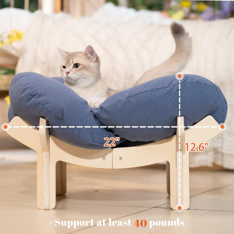 CHEERHOME PETS Elevated Cat Bed Wooden with Cushion Fluffy Pet Couch Sofa for Indoor Cats Raised Kitty Lounge Chair Suitable for Puppy, Cat Furniture(Pink)