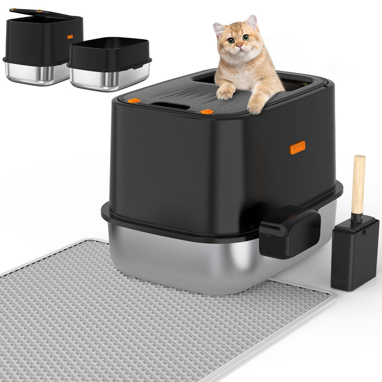 WoofiGo Enclosed Stainless Steel Cat Litter Box with Lid, XL Extra Large Litter Box for Big Cats, Metal Litter Pan High Sided, Never Absorbs Odors, Anti-Urine Leakage, Easy Cleaning, Include Scoop