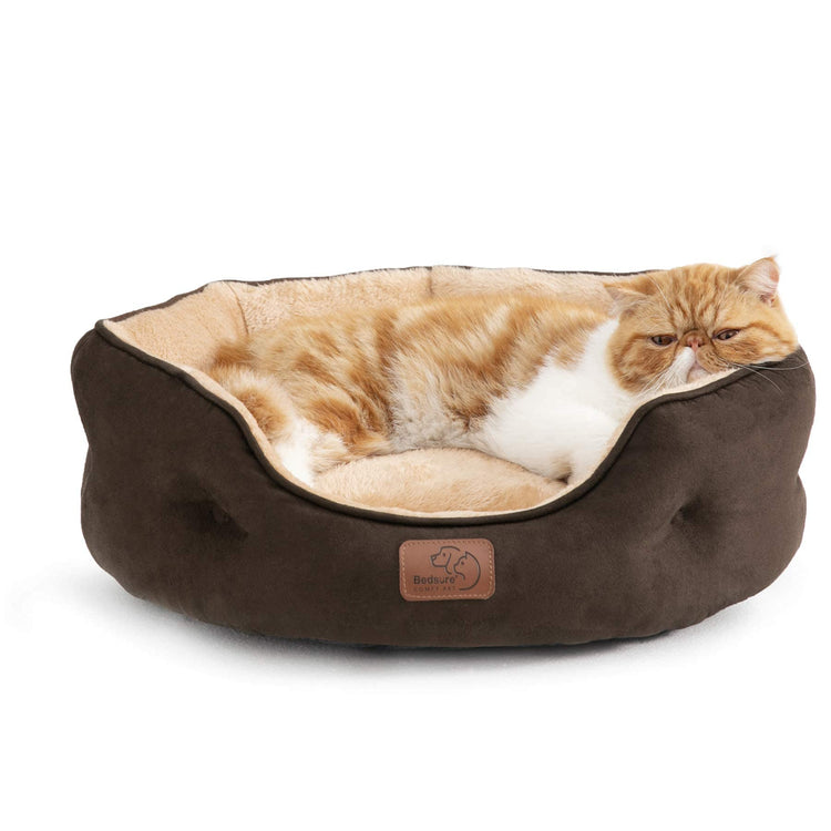 Bedsure Dog Beds for Small Dogs - Round Medium Cat Beds for Indoor Cats, Washable Pet Bed for Puppy and Kitten with Slip-Resistant Bottom, 25 Inches, Taupe