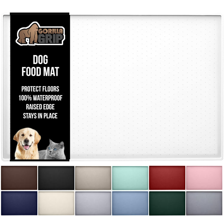 GORILLA GRIP 100% Waterproof Raised Edge BPA Free Silicone Pet Feeding Mat, Dog Cat Food Mats Contain Spills Protects Floors, Placemats for Cats and Dogs Water Bowl, 18.5x11.5, Gray