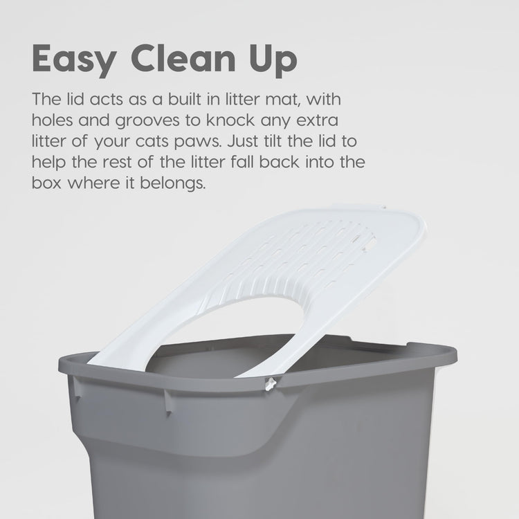IRIS USA Cat Litter Box Large Open Top with High Sided Walls Tall Scatter Shield Scoop Included Easy Clean Plastic Pan Stain Resistant for Big Cats Kittens Indoor Multi-Cat Households