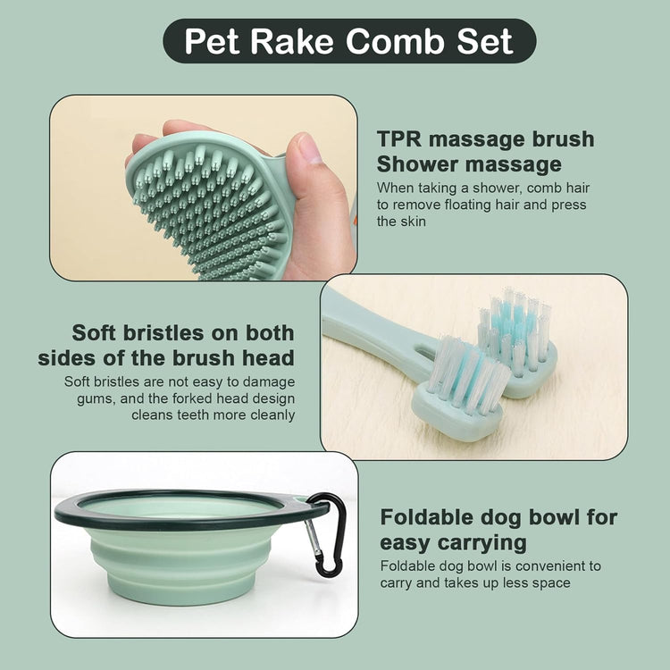 PetsBuzz 8 in 1 Pet Grooming Kit Brush, Cat Dog Grooming Kits at Home, Nail Clipper and File, Self Cleaning Deshedding Pet Brush,Undercoat Rake Detangler, Toothbrush, Collapsible dog Bowl