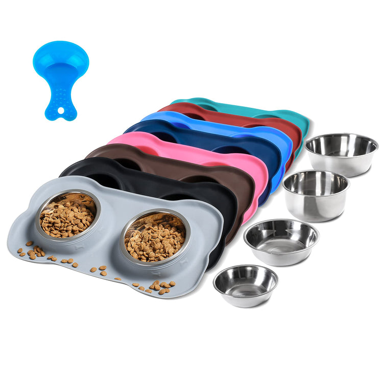 Hubulk Pet Dog Bowls 2 Stainless Steel Dog Bowl with No Spill Non-Skid Silicone Mat + Pet Food Scoop Water and Food Feeder Bowls for Feeding Small Medium Large Dogs Cats Puppies (Small, Blue)