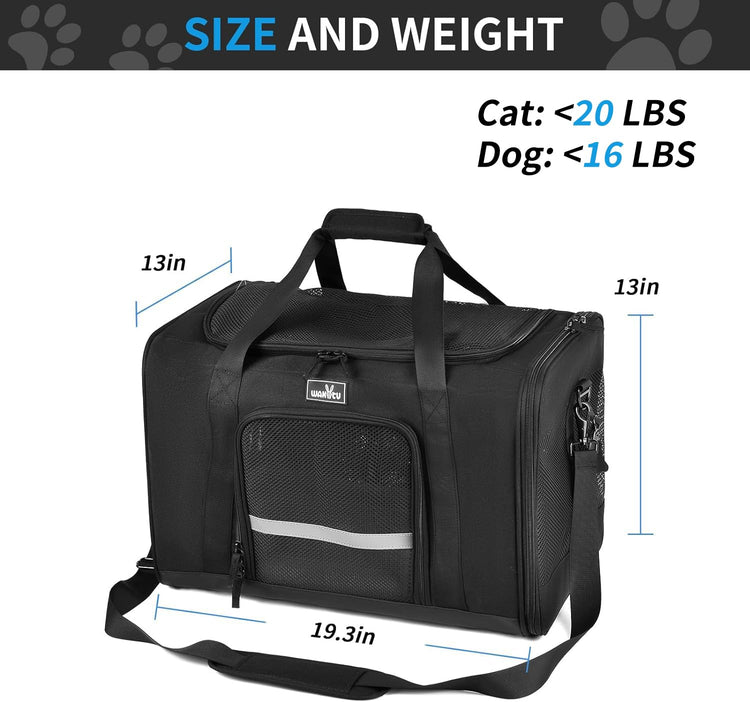 Wakytu Airline Approved Pet Carrier, TSA Approved Soft Sided Travel Bag for Small Dogs and Cats, 5 Mesh Windows & Padded Shoulder Strap for Plane Underseat, 17.7"x11"x8.3"
