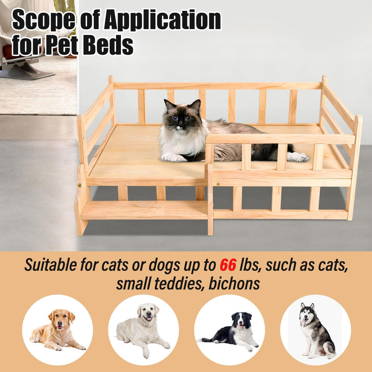 PetsFurniture Comfortable Cat & Dog Bed Frame - Wooden, Up to 66 lbs (L)