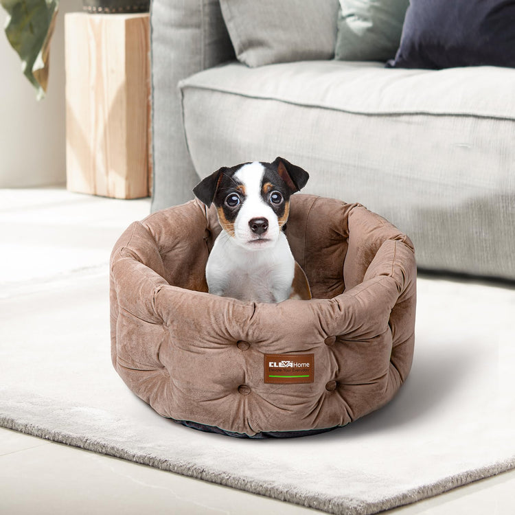 ClevaHome Cat Dog Bed for Small Pets up to 15lbs - Round Cat Beds for Indoor Cats, Machine Washable Comfortable Pet Bed for Puppy and Kitten with Non-Slip Bottom (Plum Pink)