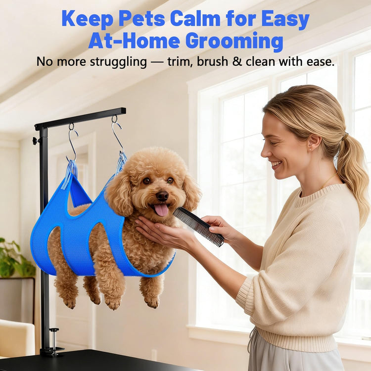 Dog Grooming Arm with Hammock, Adjustable 26"-38" Foldable Grooming Table Arm with Clamp & 2 No-Sit Holders, Heavy Duty for Small & Medium Dogs, Includes Nail Clippers (Table Not Included)
