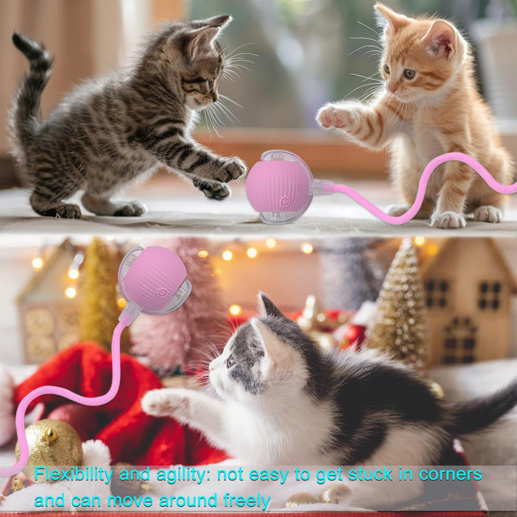 Interactive Cat Dog Toy Ball: Indoor Small Automatic Moving Smart Rolling Fun Pet Game with Led Light and String Tail for Motion Activated, Cute Kitten Puppy Present, Exercise Wheel Supplies (Yellow)