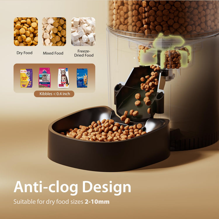 IMIPAW Automatic Cat Feeders, Timed Cat Dry Food Dispenser with Desiccant Bag, Dual Power Supply, Programmable Portion Size, 6 Meals, 20 Portions Per Day, Auto Pet Feeder for Cats and Small Dog, White