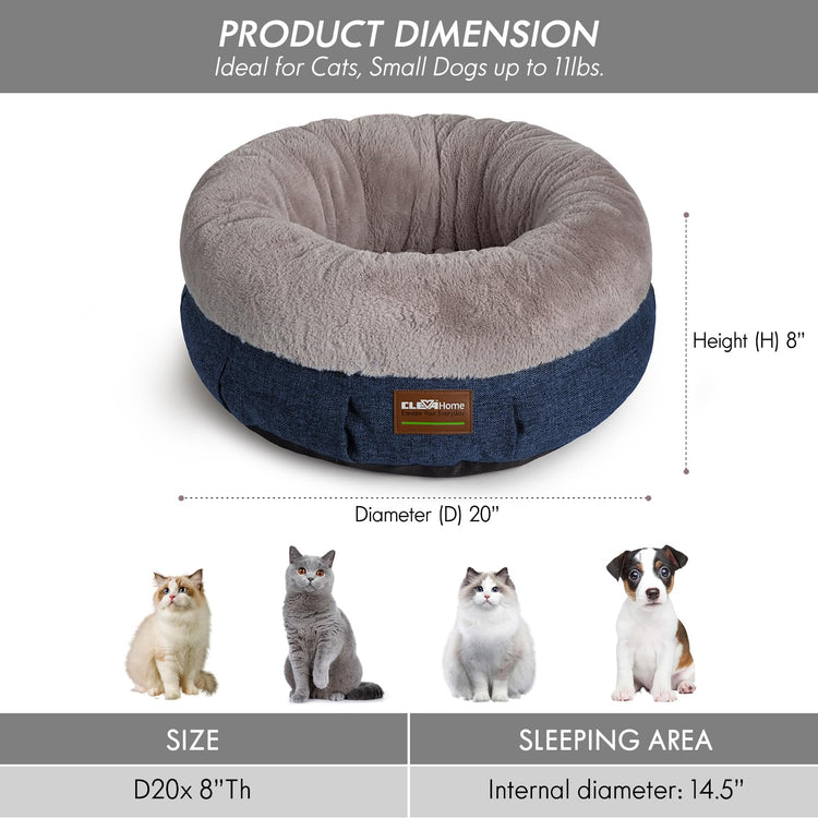 ClevaHome Cat Dog Bed for Small Pets up to 15lbs - Round Cat Beds for Indoor Cats, Machine Washable Comfortable Pet Bed for Puppy and Kitten with Non-Slip Bottom (Plum Pink)