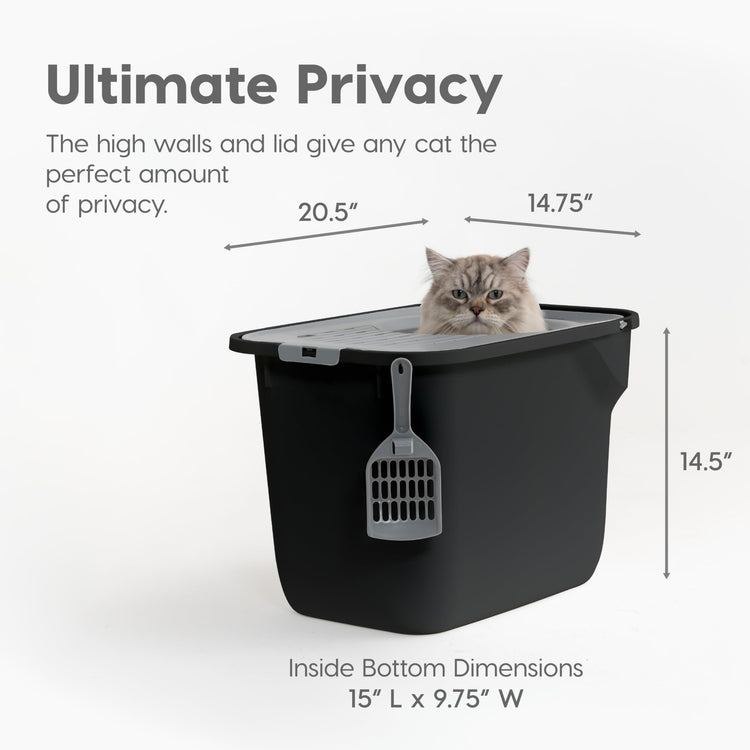 IRIS USA Cat Litter Box Large Open Top with High Sided Walls Tall Scatter Shield Scoop Included Easy Clean Plastic Pan Stain Resistant for Big Cats Kittens Indoor Multi-Cat Households