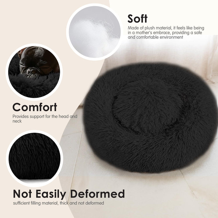 Hoewina Dog & Cat Bed for Indoor Cats, 20in Calming Donut Bed for Puppy and Kitten, Washable Round Fluffy Pet Bed for Small Medium Dogs and Cats (Light Grey)