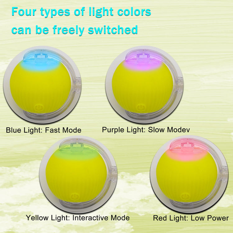 Interactive Cat Dog Toy Ball: Indoor Small Automatic Moving Smart Rolling Fun Pet Game with Led Light and String Tail for Motion Activated, Cute Kitten Puppy Present, Exercise Wheel Supplies (Yellow)