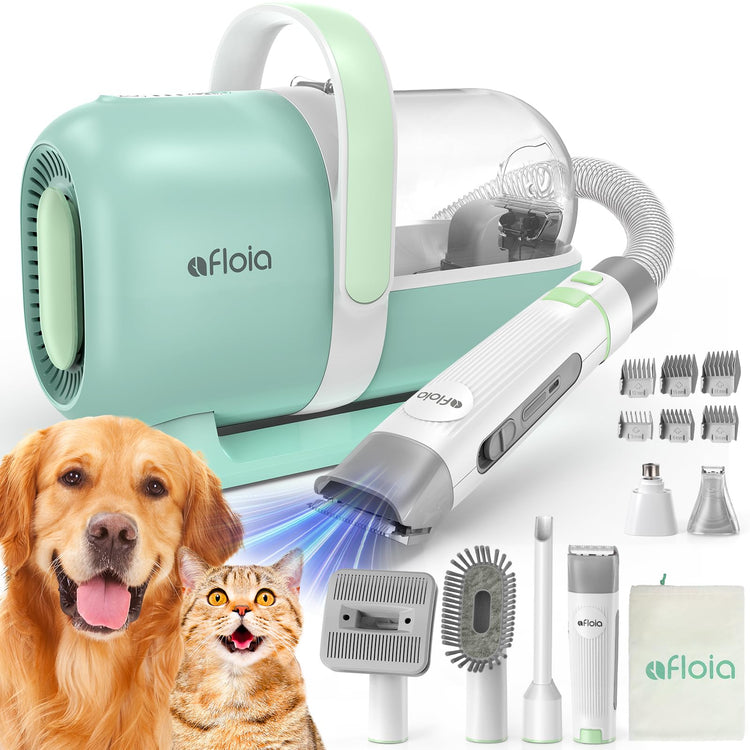 Afloia 6-in-1 Dog Grooming Kit, Pet Grooming Vacuum for Shedding, Dog Hair Vacuum with Clipper Nail Trimmer Grinder, Pet Brush Groomer at Home, Low Noise Cats Hair Remover, 1.5L Dust Cup, Pink